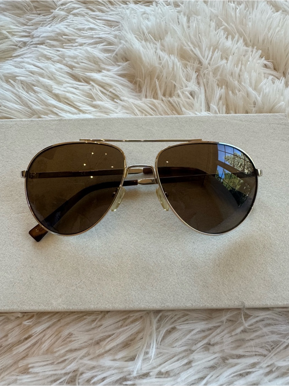 Calvin Klein Gold Unisex Aviator Sunglasses with Brown Lenses